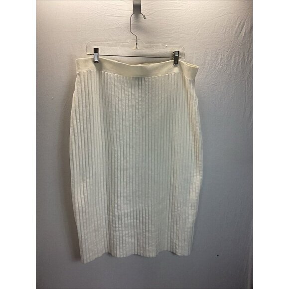 Eileen Fisher size LG Ivory Ribbed Tencel Pull On midi skirt career capsule - Picture 1 of 8
